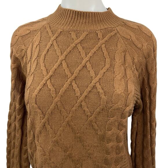 Line & Dot Brown Cable Knit Mock Neck Long Sleeve Pullover Sweater Top Size S - Picture 7 of 9